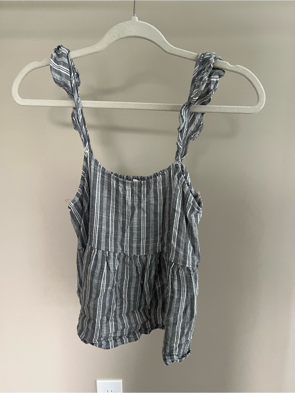 Pink Lily GreyBlue and White Striped Ruffle Strap Camisole